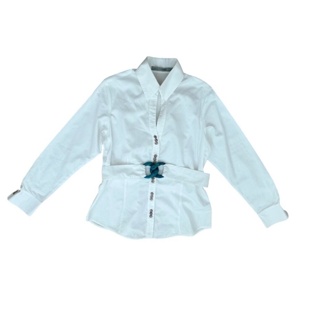 Silvia Tcherassi white button down belted aplique shirt size 14